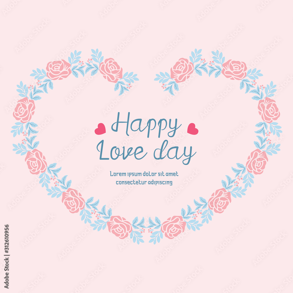 Leaf and flower seamless design frame, for happy love day greeting card design. Vector