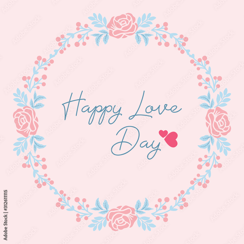 Leaf and flower seamless design frame, for happy love day greeting card design. Vector