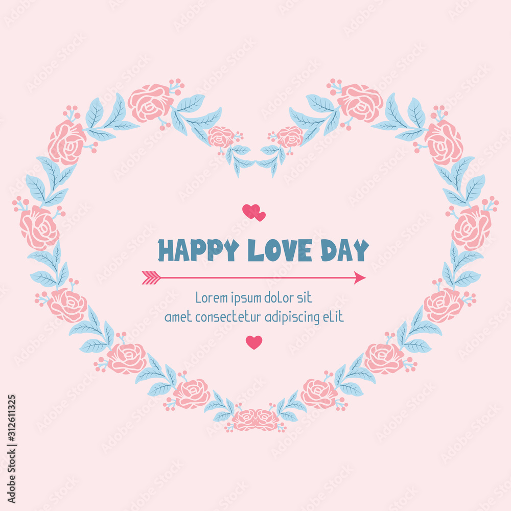 Elegant and beautiful wreath frame, for happy love day greeting card design. Vector