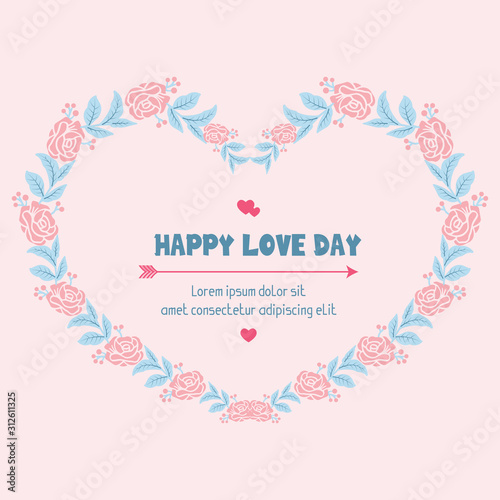 Elegant and beautiful wreath frame, for happy love day greeting card design. Vector