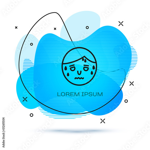 Line Man with excessive sweating icon isolated on white background. Abstract banner with liquid shapes. Vector Illustration