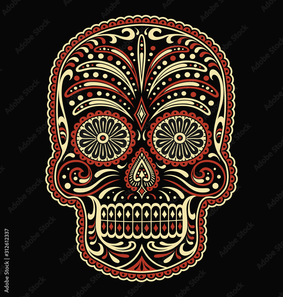 Obraz premium Ornate two color day of the dead sugar skull vector