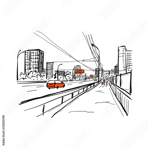 Sketch of traffic road in city for your design
