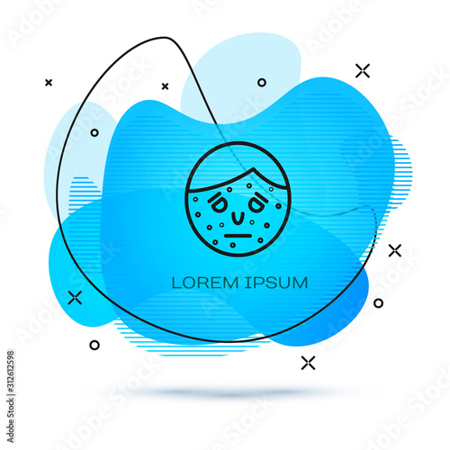 Line Face with psoriasis or eczema icon isolated on white background. Concept of human skin response to allergen or chronic body problem. Abstract banner with liquid shapes. Vector Illustration