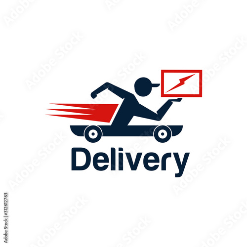 Delivery company running man with package Logo design vector