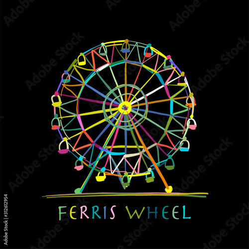 Ferris wheel at night, sketch for your design