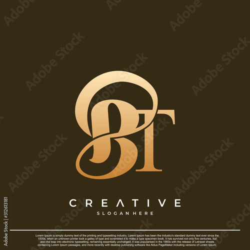 Logo Text Initial Letter BT Luxury Monogram. overlapping interlock logo, monogram line art style.