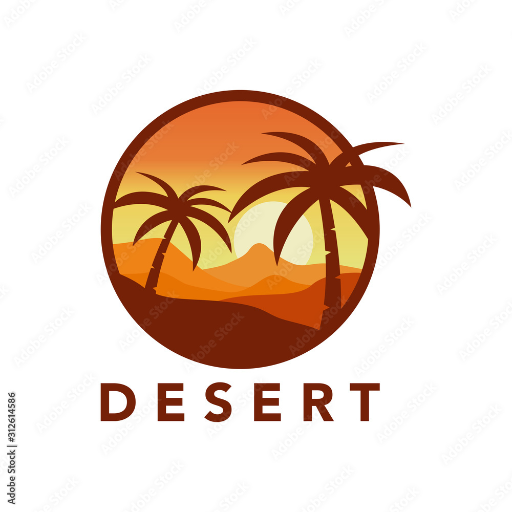 Desert logo design template with sunset illustration