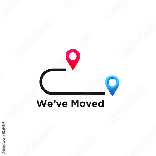 we've moved minimal icon with pin. Moving office sign. vector illustration