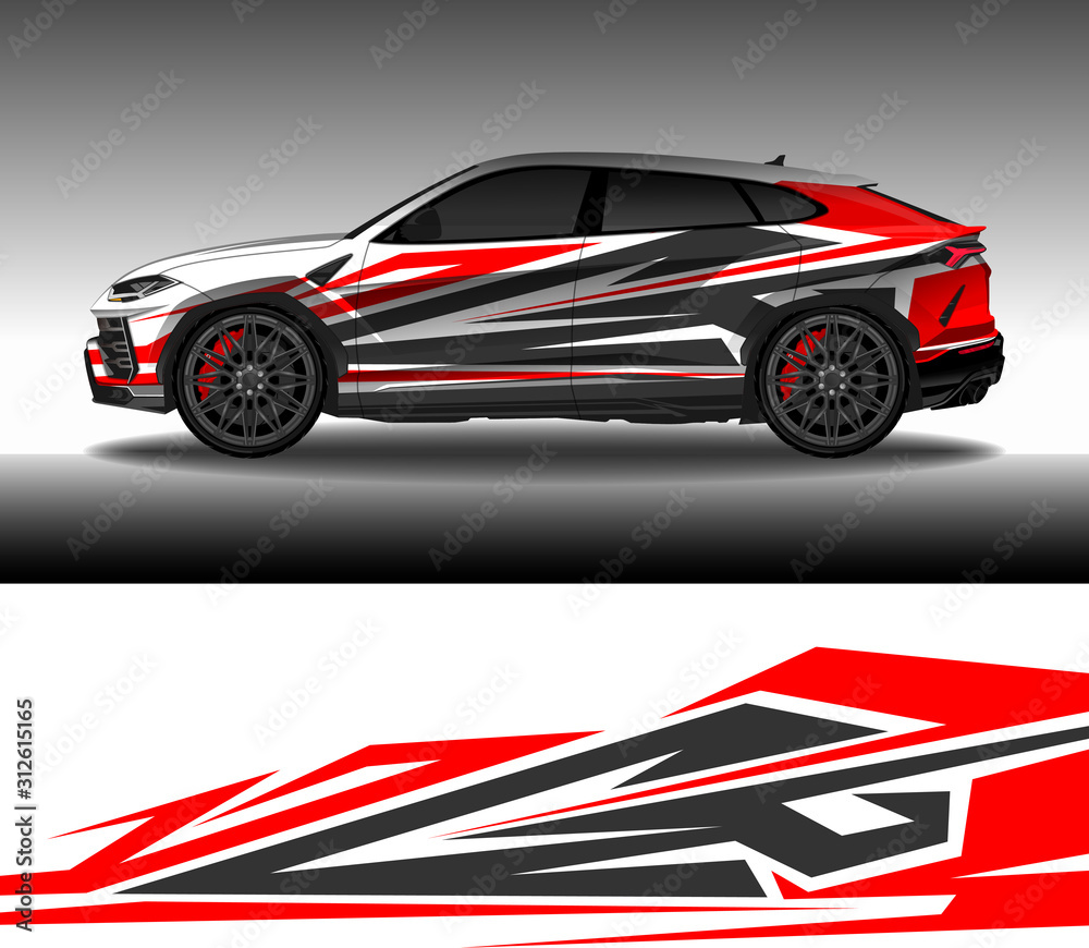 Obraz premium Wrap car decal design vector, custom livery race rally car vehicle sticker and tinting.