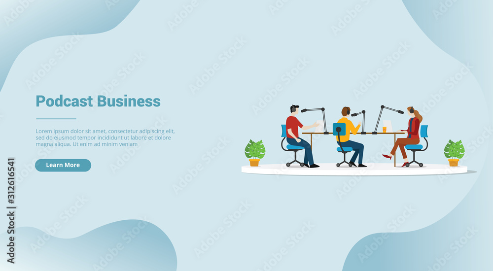 podcast production business for website template or landing homepage banner - vector