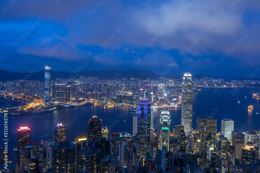 Victoria bay and Hong Kong city view at night