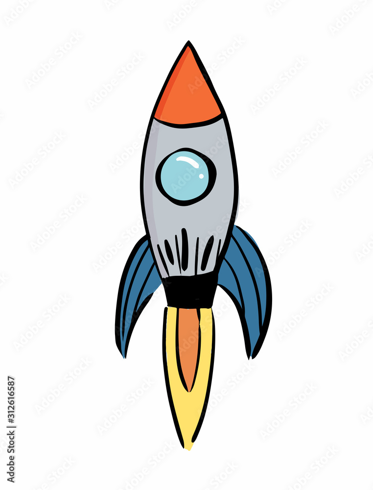 Rocket is firing up beautifully in a white background, rocket taking off - illustration Rocket is firing up beautifully in a white background, rocket taking off - illustration