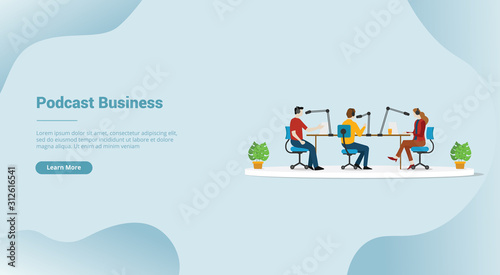 podcast production business for website template or landing homepage banner - vector