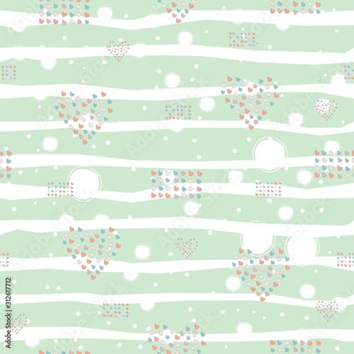 Seamless pattern, hand drawn hearts in brush organised into hearts and rectangles