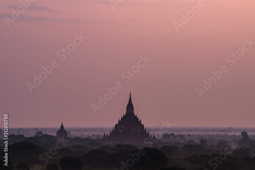 Bagan stupa landscape with beautiful sunrise  old Bagan  Myanmar