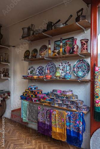 Lagich, Azerbaijan, December 23, 2019. Local craftsman gift shop