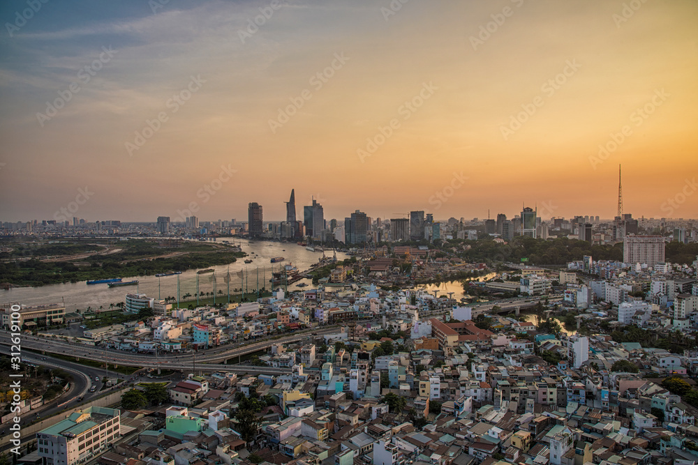 Ho Chi minh cityscape with sunset