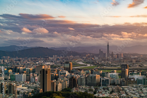 Taipei city skyline with sunset