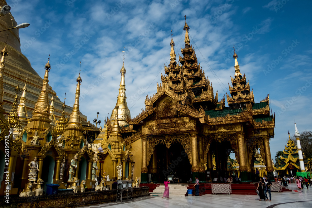 Yangon, Myanmar The beautiful view of  golden Shwedagon Pagoda.