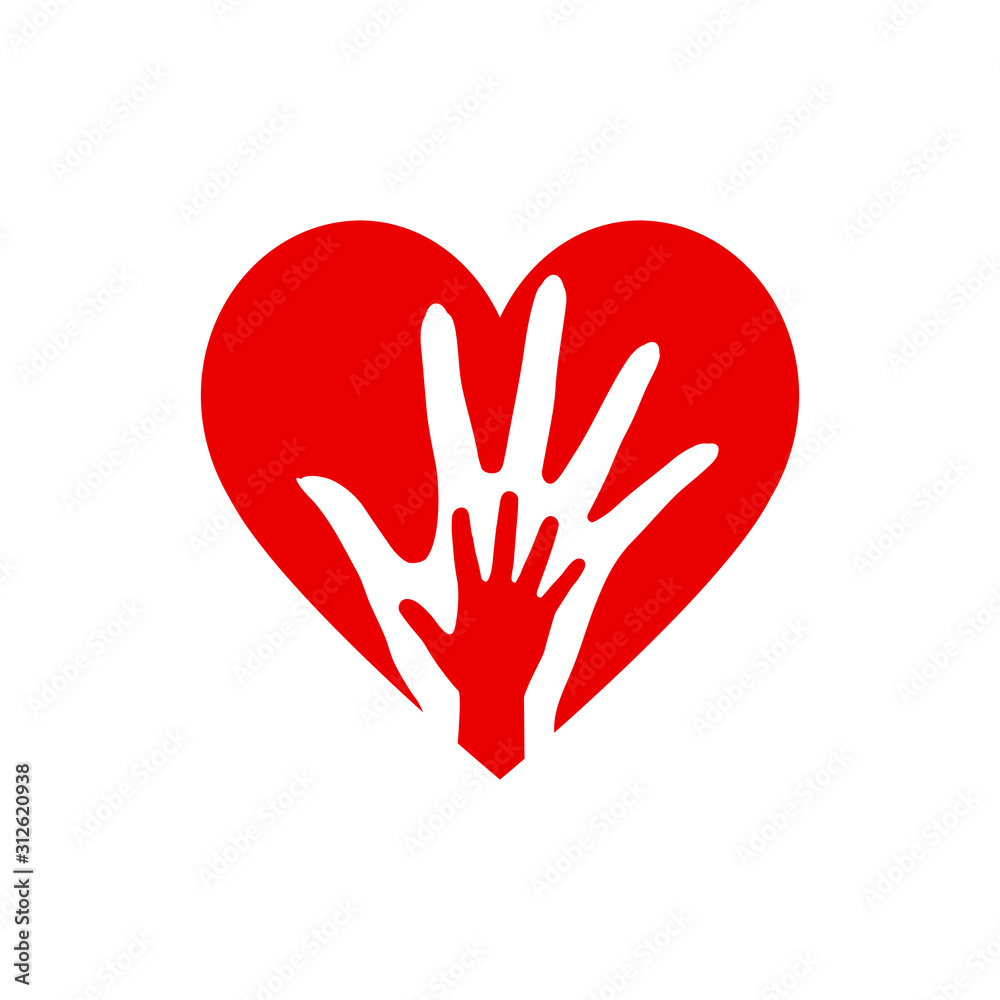 Fototapeta premium Two Hands in the Heart Icon as Orphan Children Adoption Metaphor. Great Illustration for Could be also used Church Logo or Donation Icon on White Backdrop