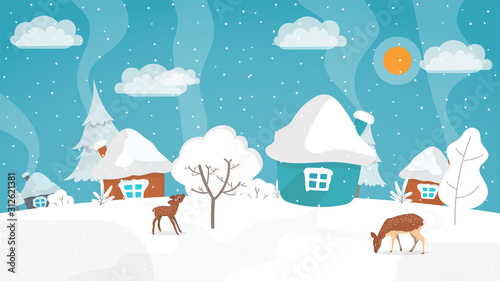 Winter flat style. Winter vector illustration with place for text.
