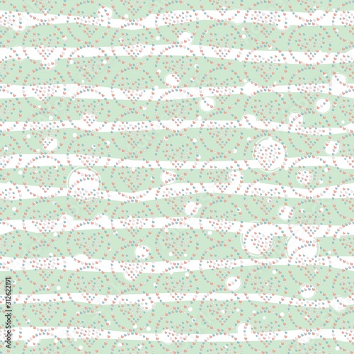 Seamless pattern, hand drawn hearts in brush organised into hearts in rings