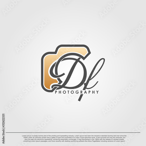 Initial Letter DF with camera. Logo photography simple luxury vector.