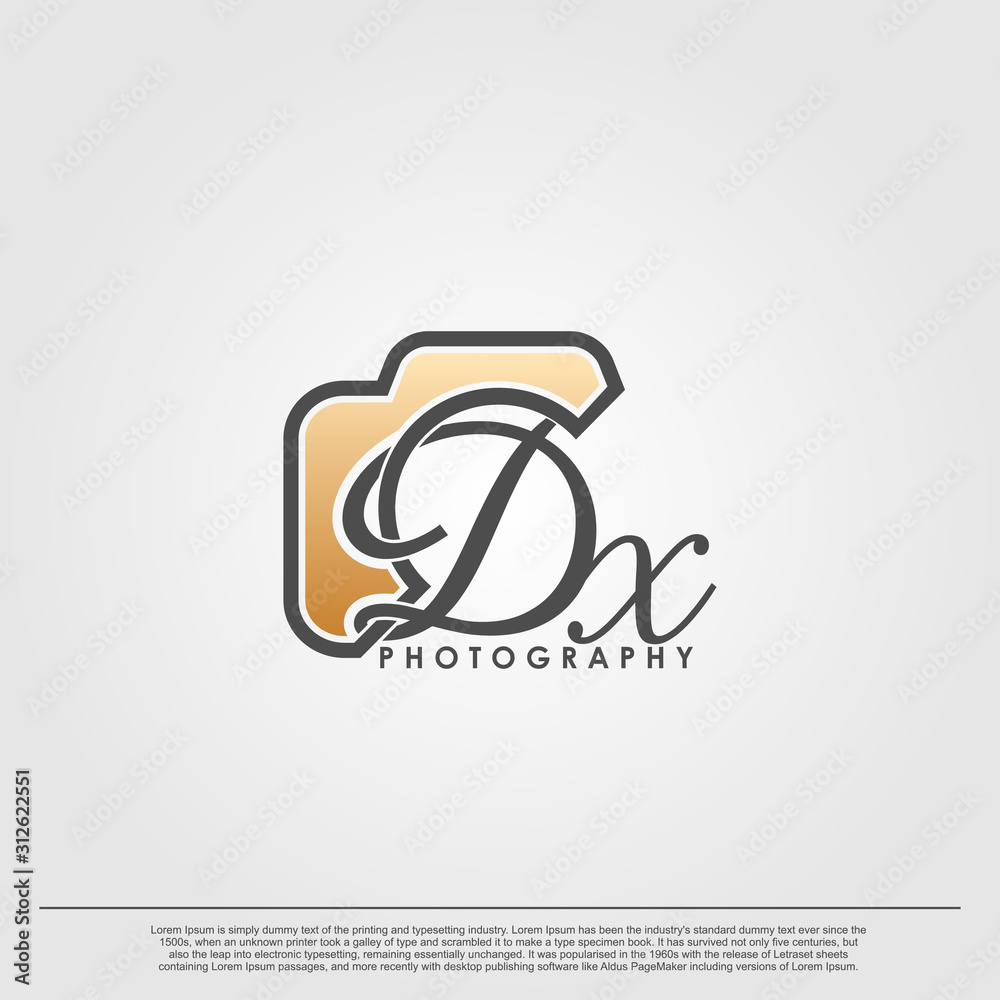 Obraz premium Initial Letter DX with camera. Logo photography simple luxury vector.