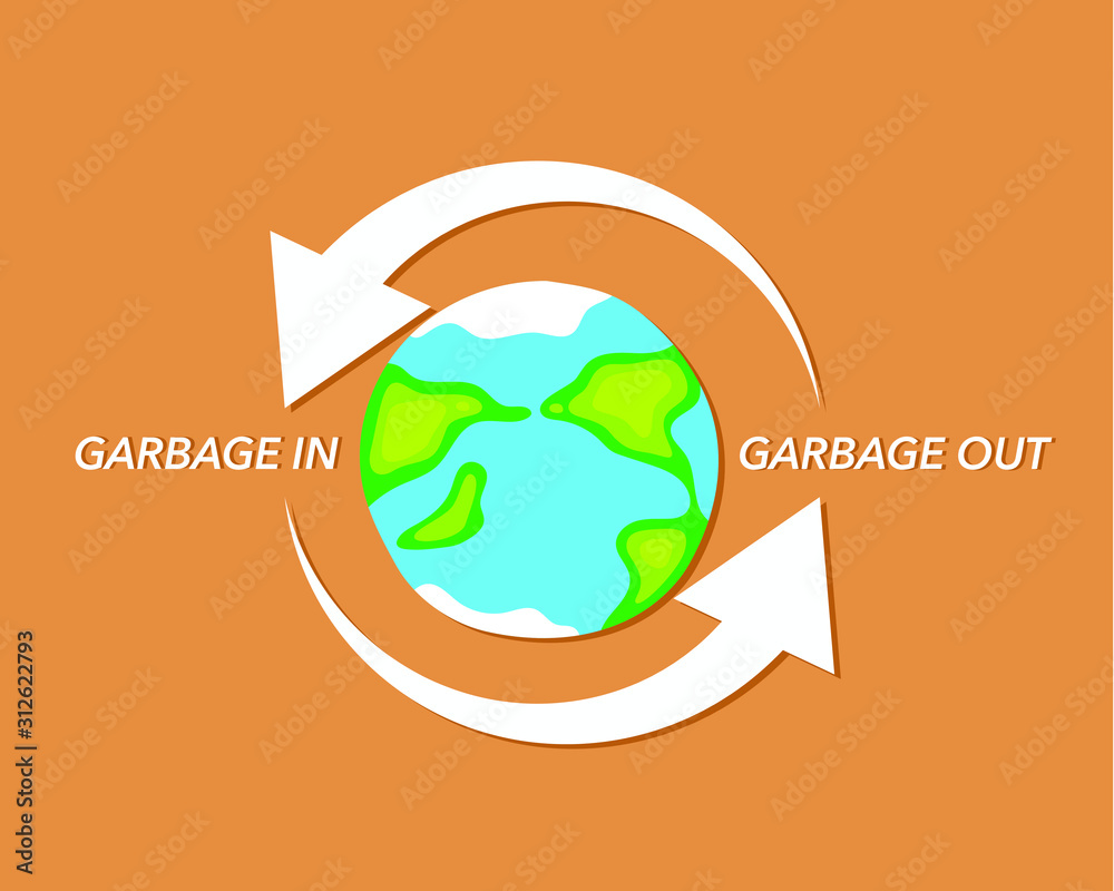 Garbage in Garbage out vector poster design.Recycle concept for earth