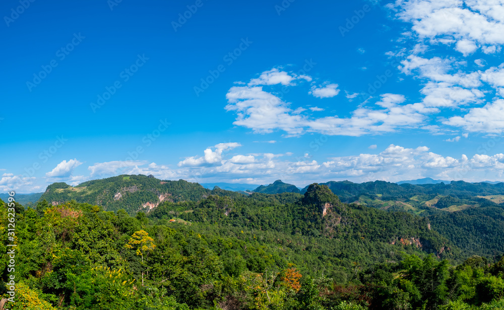 Fototapeta premium Beautiful scenic landscape mountain and nature at Ban Jabo, Mae Hong Son, Thailand.