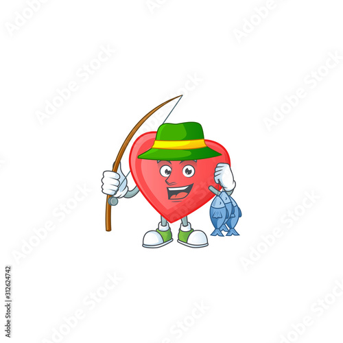 Cheerful face Fishing red love mascot design