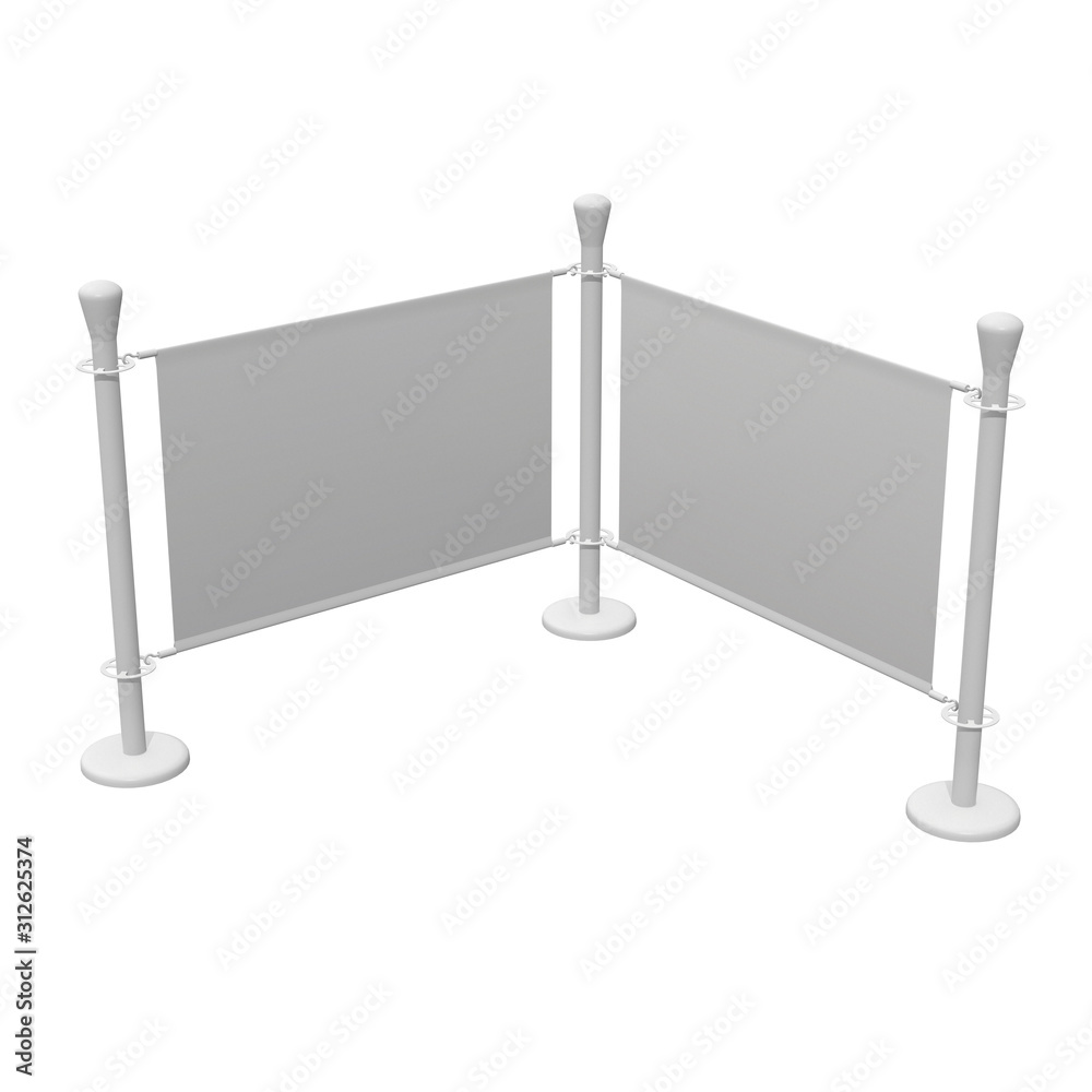 Obraz premium Blank Banner Stand. Trade show booth white and blank. 3d render isolated on white background. High Resolution Template for your design.
