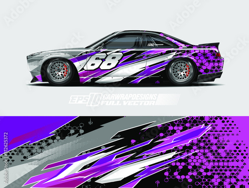 Car wrap design vector. Graphic abstract stripe racing background kit designs for wrap vehicle, race car, rally, adventure and livery. Full vector eps 10