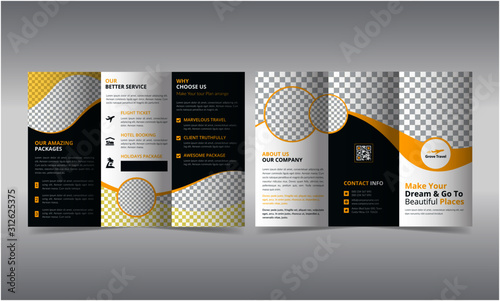 Travel tri-fold brochure flyer layout design template with creative background, Brochure layout