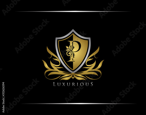 Golden P Luxury Shield Logo Design