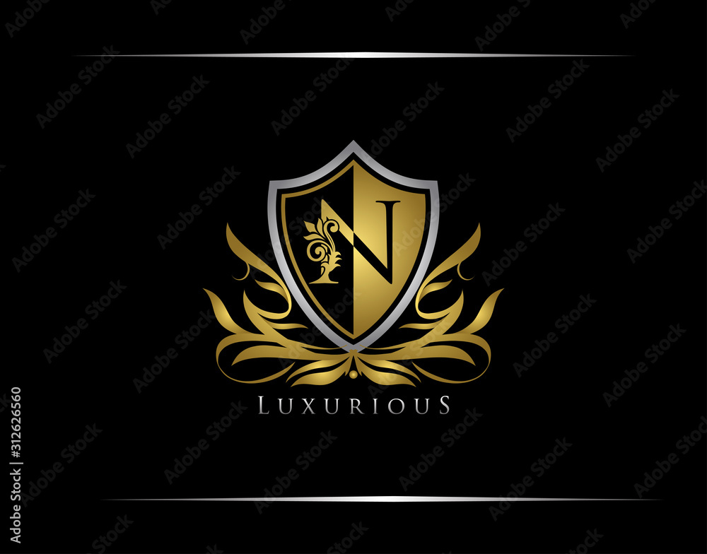 Obraz premium Golden N Luxury Shield Logo Design