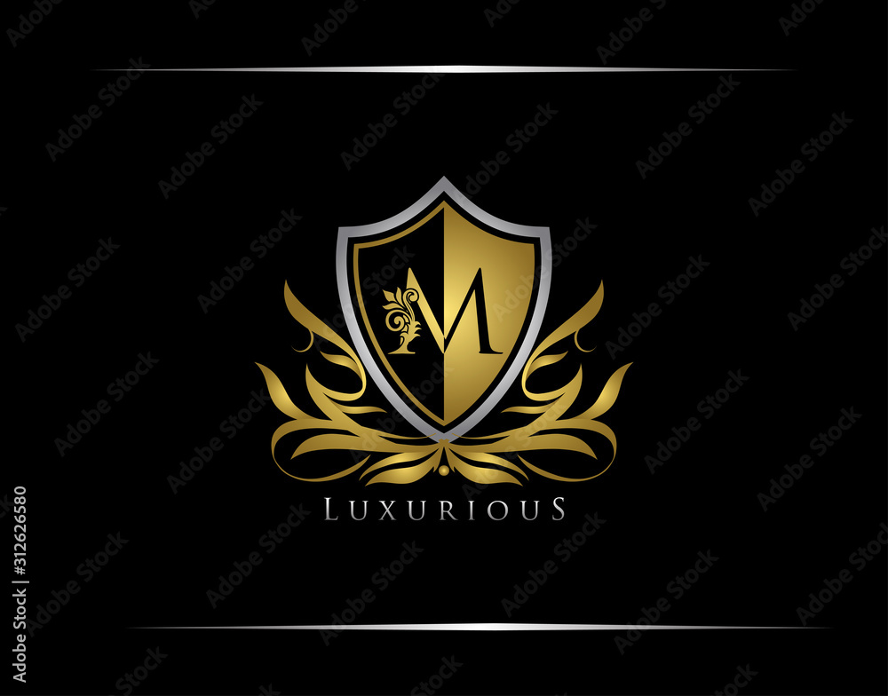 Golden M Luxury Shield Logo Design