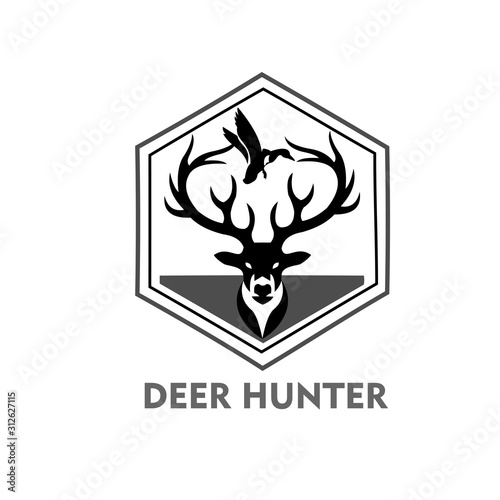 deer hunter logo type, hunter man and deer, hunter club, deer hunting, animal wildlife symbol icon