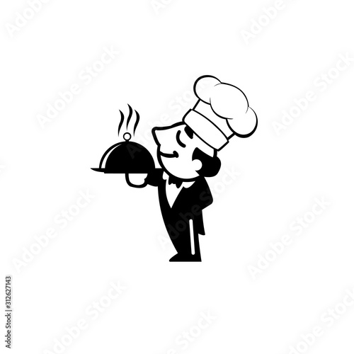 chef with tray of food in hand, Chef icon Vector Illustration on the white background.