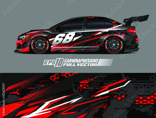 Car wrap design vector. Graphic abstract stripe racing background kit designs for wrap vehicle, race car, rally, adventure and livery. Full vector eps 10
