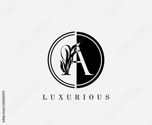 Circle A Letter Floral Logo. Luxury A Swirl Circle Logo Icon