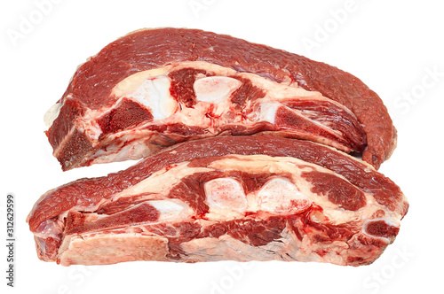 raw beef brisket meat on a white background