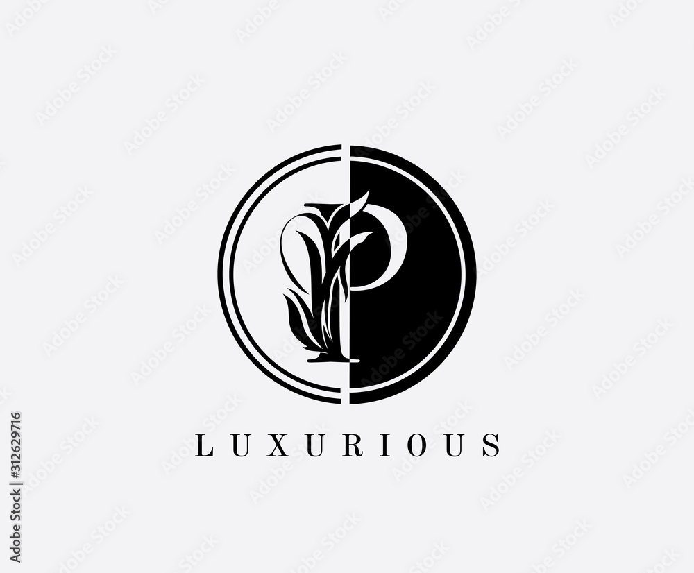 Obraz premium Circle P Letter Floral Logo. Luxury P Swirl Circle Logo Icon