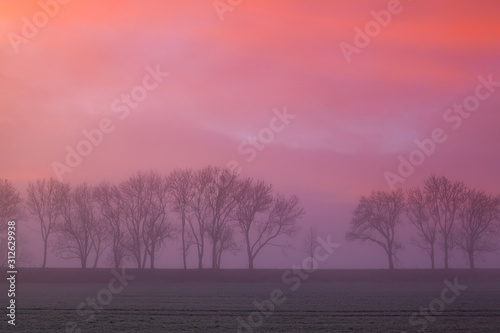 The foggy landscape at dramatic sunrise. © Radomir Rezny