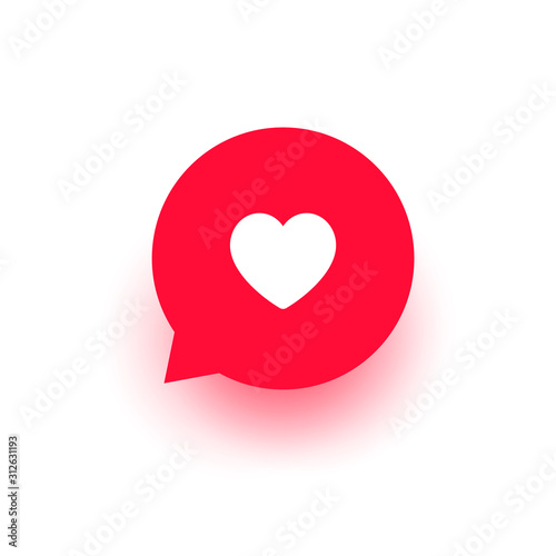 Red message bubble with heart. Happy Valentine's day, romance simple love symbol, icon. Greeting card design for web, email, social media, mobile app, banner. Vector illustration isolated on white