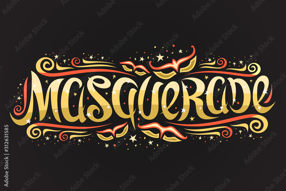 Vector logo for Masquerade, horizontal banner with curly calligraphic