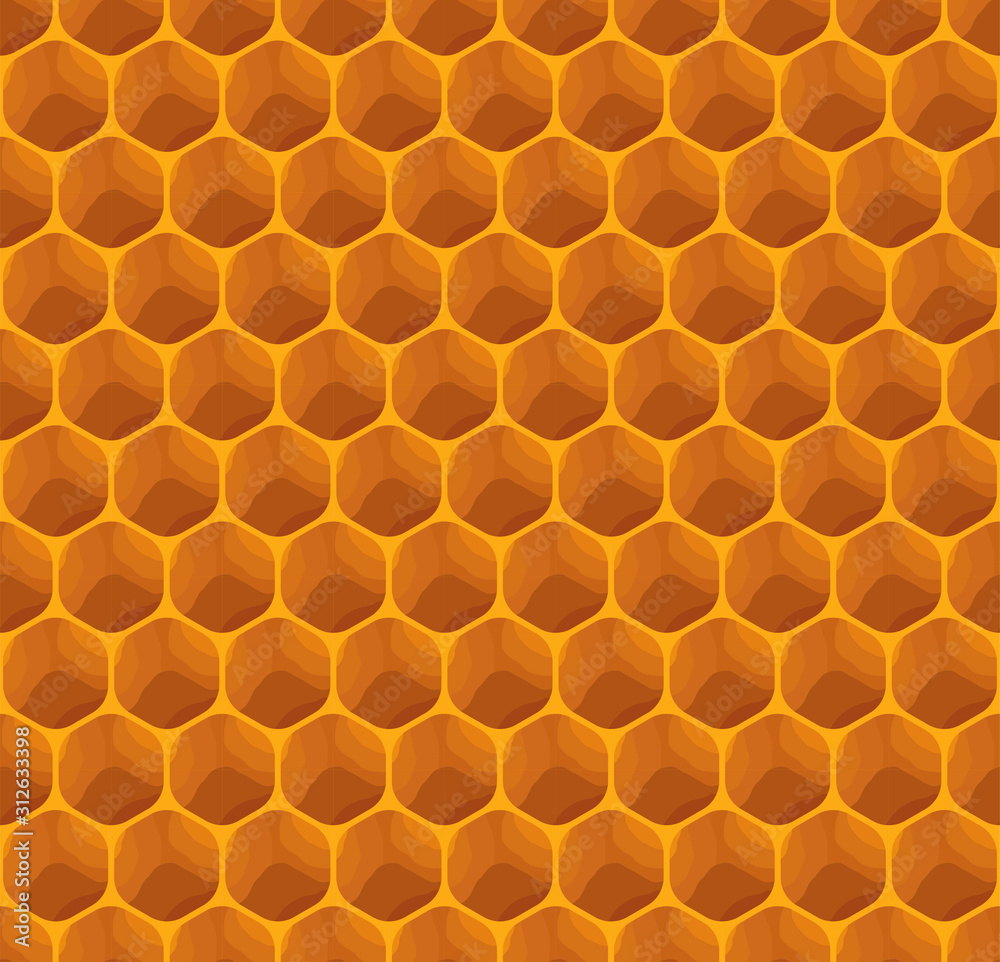 Completely seamless honeycomb texture pattern, honey cells