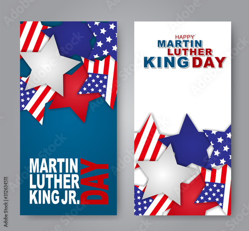 Happy Martin Luther King Jr. Day banner design set. Stars with USA flag. Vector illustration.