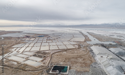 aerial view of the salt flats, Caka salt lake, Qinghai, China photo